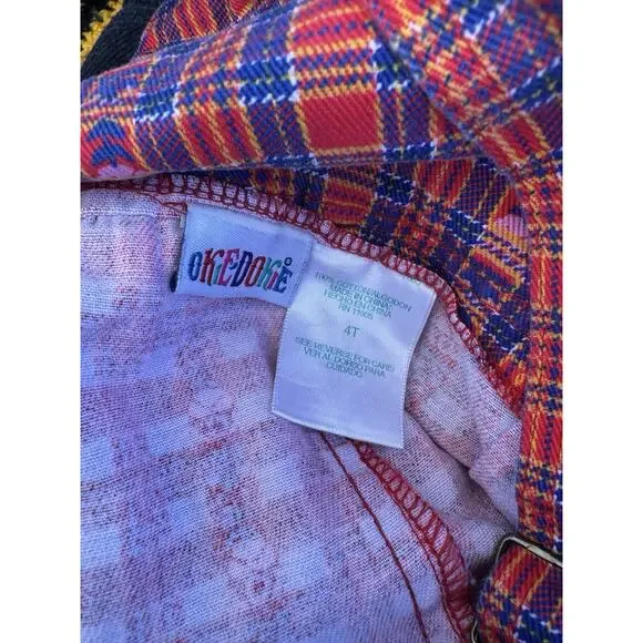 Okie Dokie Toddler Overalls 4T Plaid Cotton Vintage 90s Red Plaid - Picture 3 of 3